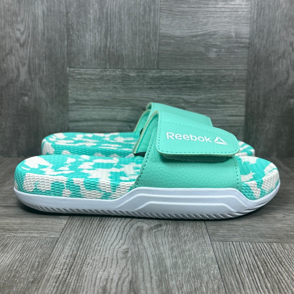 Reebok Delta Vital Slides Kids Size 1 Teal Camo Adjustable Strap NEW
